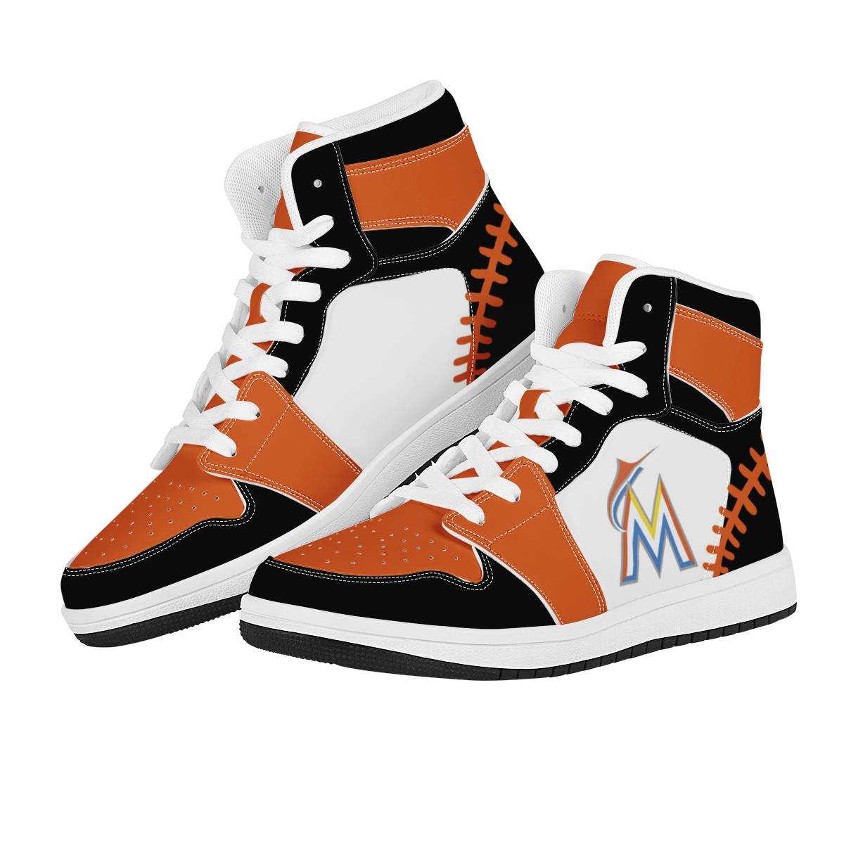 Men's Miami Marlins High Top Leather AJ1 Sneakers 001